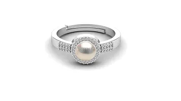 JEMSKART Pearl (Moti) 4.5 Cts or 5.25 Ratti Elegant Silver Plated Ring for Men and Women-thumb1