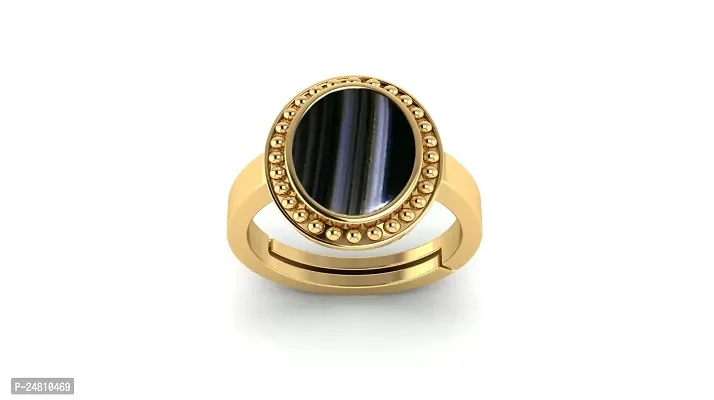 SIDHARTH GEMS 8.25 Ratti 7.00 Carat Sulemani Hakik Ring Akik Ring Original Natural Black Haqiq Precious Gemstone Hakeek Astrological Gold Plated Adjustable Ring Size 16-24 for Men and Women,s