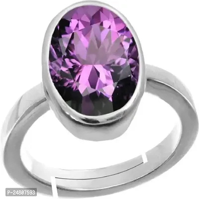 SIDHARTH GEMS 9.00 Ratti 8.50 Carat Amethyst Silver Plated Ring Katela Ring Original Certified Natural Amethyst Stone Ring Astrological Birthstone Adjustable Ring Size 16-24 for Men and Women,s