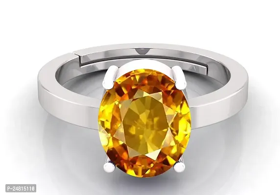 10.25 Ratti 9.00 Carat Unheated Untreatet A+ Quality Natural Yellow Sapphire Pukhraj Gemstone Silver Plated Ring for Women's and Men's (Lab Certified)