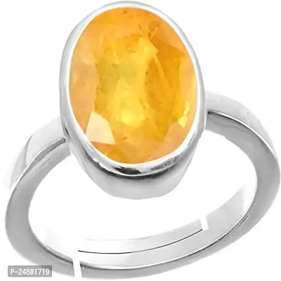 Sidharth Gems 3.25 Ratti 2.00 Carat Yellow Sapphire Stone Silver Plated Adjustable Ring Original and Certified Natural Pukhraj Unheated and Untreated Gemstone Free Size Anguthi for Men and Women