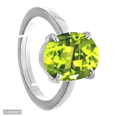 Sidharth Gems 3.00 Ratti Certified Natural Green Peridot Gemstone Silver Plated Adjustable Ring/Anguthi for Men and Women-thumb2