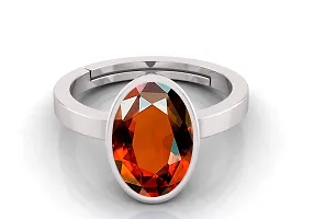 JEMSKART 8.25 Ratti 7.00 Carat Gomed Silver Ring Ceylon Loose Gemstone Lab - Certified Natural AA+ Quality Hessonite Garnet Adjustable Silver Ring for Man and Women-thumb1