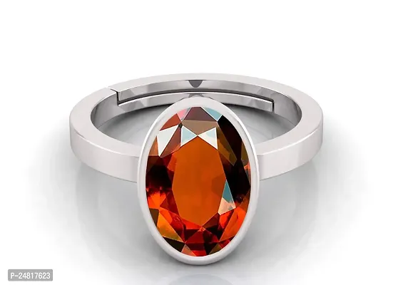 JEMSKART 8.25 Ratti 7.00 Carat Gomed Silver Ring Ceylon Loose Gemstone Lab - Certified Natural AA+ Quality Hessonite Garnet Adjustable Silver Ring for Man and Women-thumb2