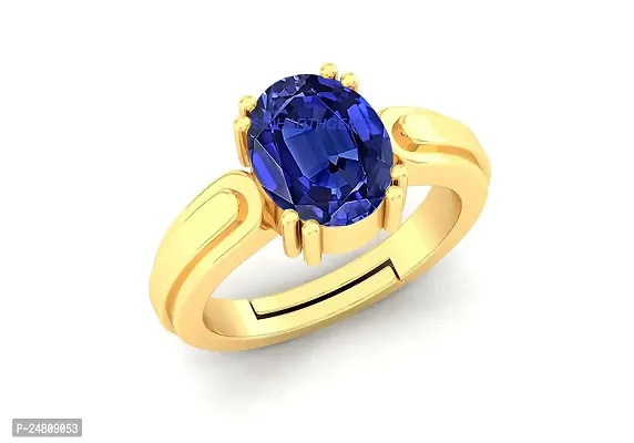 SIDHARTH GEMS 7.00 Ratti 6.00 Ratti Certified Original Blue Sapphire Gold Plated Ring Panchdhatu Adjustable Neelam Ring for Men  Women by Lab Certified