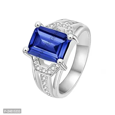 Jemskart 5.25 Ratti 4.00 Carat Neelam Ring Blue Sapphire Adjustable Silver Plated Ring for Men  Women