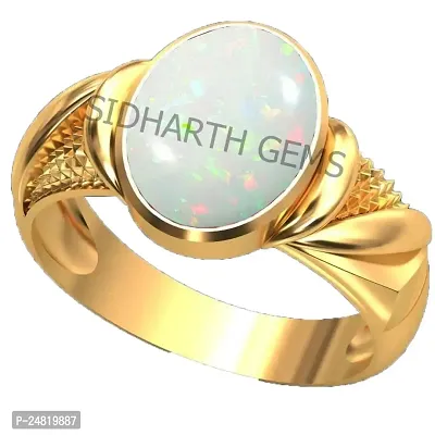 SIDHARTH GEMS 12.25 Ratti 11.00 Carat White Rashi Ratan Fire Opal Loose Gemstone Gold Adjustable Ring for Men and Women-thumb0