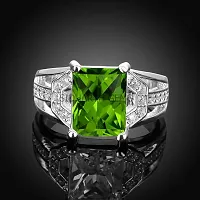 Jemskart 7.55 Carat Natural Green Peridot panchdhatu Silver Plated Metal Adjustable Ring for Men and Women-thumb2