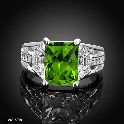 Jemskart 7.55 Carat Natural Green Peridot panchdhatu Silver Plated Metal Adjustable Ring for Men and Women-thumb3