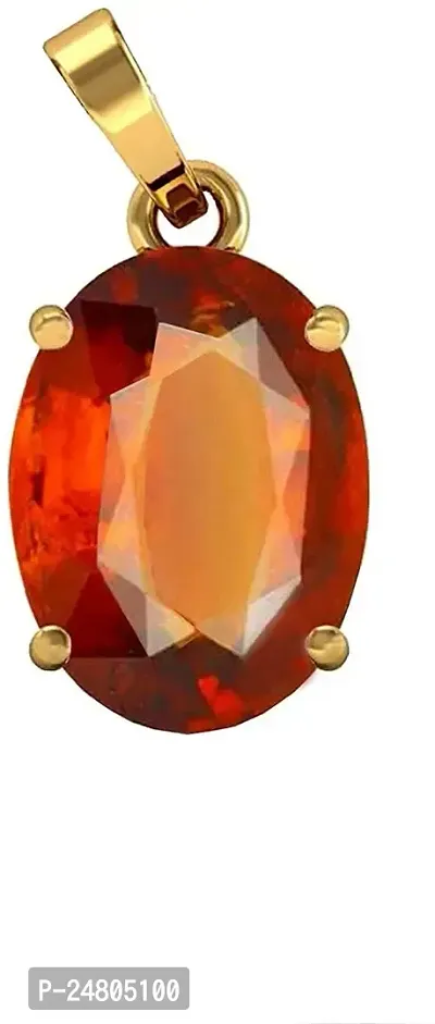 Sidharth Gems Natural Certified 4.25 Ratti or 3.50 Carat Hessonite (Gomed) Gold Plated Pendant for Men and Women-thumb0