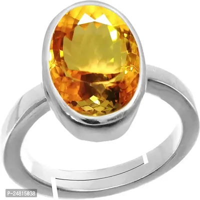 SIDHARTH GEMS 12.25 Ratti 11.25 Carat Citrine Ring Sunela Certified Natural Original Oval Cut Precious Gemstone Citrine Silver Plated Adjustable Ring Size 16-24 November Birthstone for Unisex-thumb2