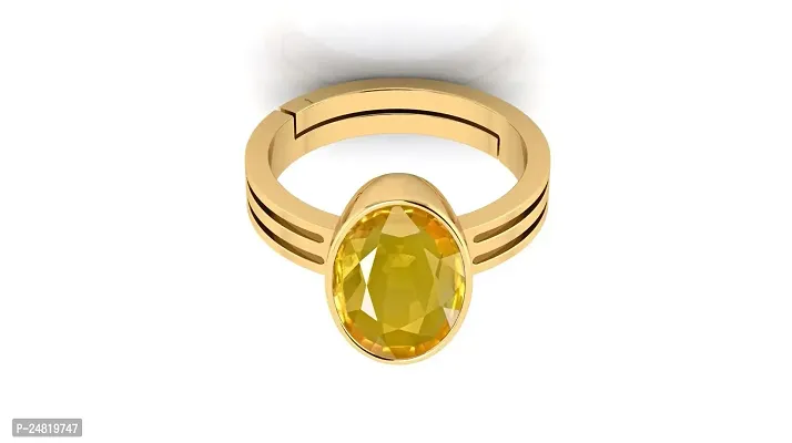 JEMSKART Certified Unheated Untreatet 7.00 Carat A+ Quality Natural Yellow Sapphire Pukhraj Gemstone Gold Plated Ring for Women's and Men's-thumb2