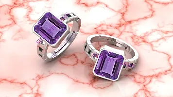 12.25 Ratti 11.00 Carat Amethyst Silver Plated Ring Katela Ring Original Certified Purple Natural Jamuniya Stone Ring Astrological February Birthstone Adjustable Ring Size 16-27-thumb2