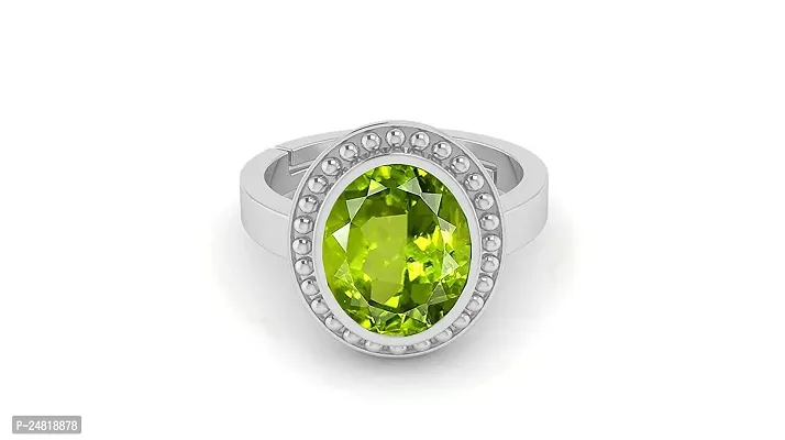 SIDHARTH GEMS 11.00 Carat Certified Natural AAA++ Quality Peridot Loose Gemstone Silver Plated panchdhatu Adjustable Silver Ring for Men and Women ( Lab -Approved )-thumb3