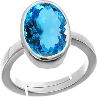 Jemskart Certified 11.25 Ratti 10.50 Carat Special Quality Blue Topaz Free Size Adjustable Ring Silver Plated Gemstone by Lab Certified(Top AAA+) Quality for Man or Women-thumb1