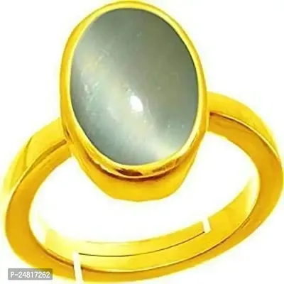 JEMSKART 10.25 Ratti 9.00 Carat Cat?s Eye Ring Lehsunia Ketu Stone Cats Eye Original Natural Oval Gold Plated Ring Cat?s Eye Precious Astrological Stone Adjustable Ring Size 16-42