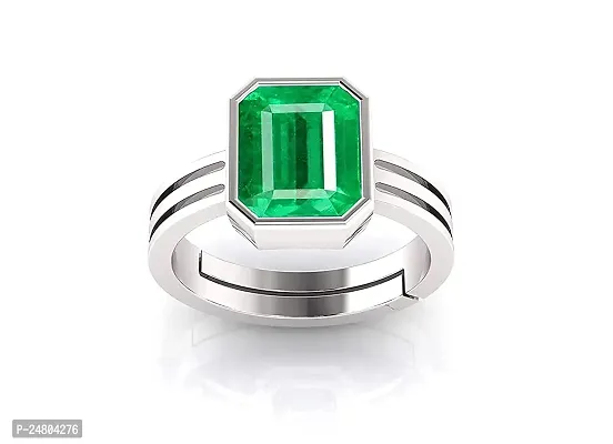 Sidharth Gems Natural Panna Astrological Ring 4.25 Ratti 3.30 Carat Genuine and Certified Emerald Adjustable Silver Ring for Women's and Men's-thumb0