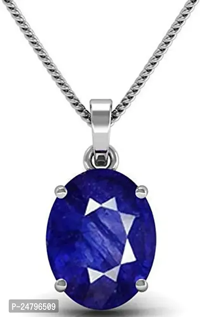 Sidharth Gems 5.25 Ratti / 4.72 Carat Blue Sapphire Silver Locket (Nilam/Neelam Silver Pendant) AAA Quality Rashi Ratan Gemstone for Men  Women-thumb0