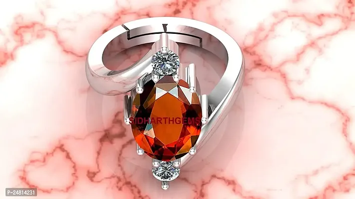 Sidharth Gems A1 Quality 10.70 Carat 11.25 Ratti Natural and Certified Natural Hessonite, Loose Gemstone Garnet Gomed Astrological Gemstone Adjustable Silver Ring for Men and Women-thumb3