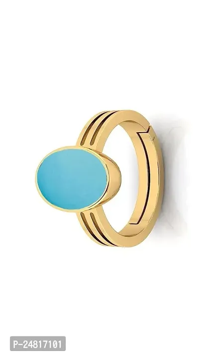 JEMSKART 7.25 Ratti 6.00 Carat Turquoise Firoza Sky Blue Gemstone Panchdhatu Adjustable Gold Plated Ring for Men-thumb3