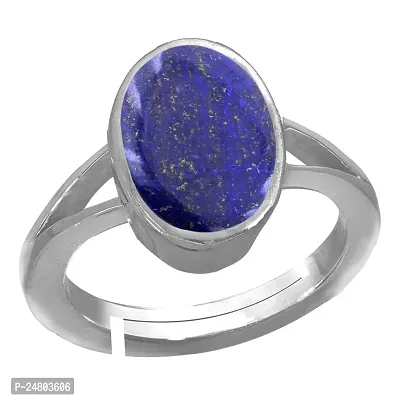 Sidharth Gems 9.25 Ratti 8.00 Carat Deluxe Quality Natural Lapiz/Lapis Silver Plated Adjustable Ring Gemstone by Lab Certified(Top AAA+) Quality