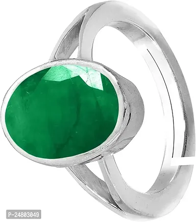 SIDHARTH GEMS Green, 10.25 Ratti 9.30 Carat Natural Emerald Adjustable Silver Panna Ring Certified for Women's and Men's-thumb2