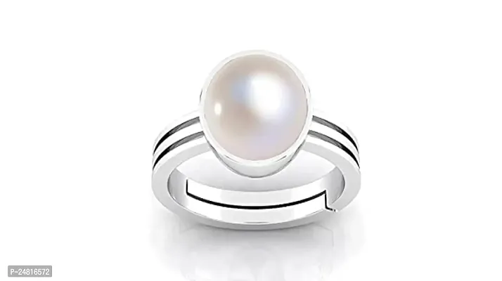 JEMSKART 11.25 Ratti / 10.00 Carat Natural Pearl Gemstone Original Certified moti Adjustable panchhdhaatu/Ashtadhatu Silver Plated Ring