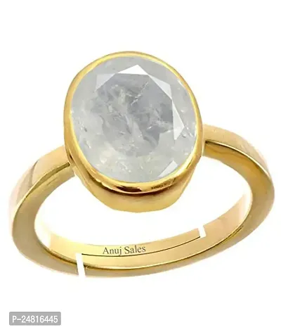 JEMSKART 6.25 Ratti Gold Plated Ring Natural White Sapphire Stone Certified Safed Pukhraj Adjaistaible Ring Birthstone Precious Loose Gemstone (Lab Certified)