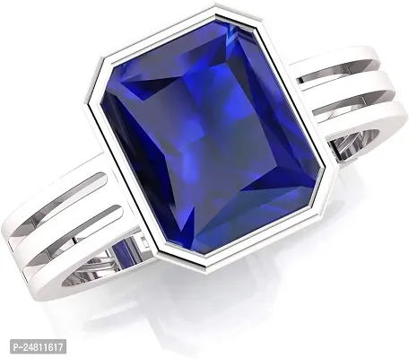 Jemskart 6.25 Ratti 5.00 Carat AAA+ Quality Natural Blue Sapphire Neelam Silver Plated Adjustable Gemstone Ring for Women's and Men's (Lab - Certified)