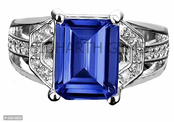 SIDHARTH GEMS 11.25 Ratti 10.00 Carat AAA+ Quality Natural Blue Sapphire Neelam Silver Plated Adjustable Gemstone Ring for Women's and Men's (Lab - Certified)-thumb2