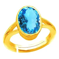 Jemskart Certified 3.25 Ratti 2.00 Carat Special Quality Blue Topaz Free Size Adjustable Ring Gold Plated Gemstone by Lab Certified(Top AAA+) Quality for Man or Women-thumb1