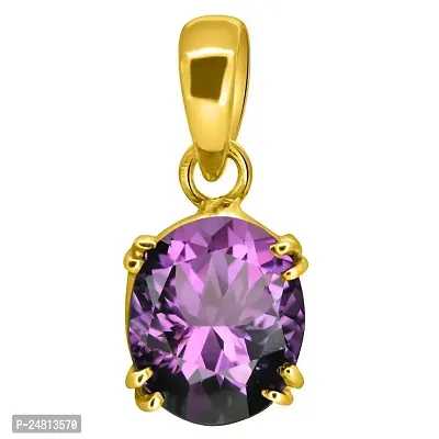 SIDHARTH GEMS 6.25 Ratti 5.00 Carat Special Quality Natural Katela Amethyst Gold Plated Pendant/Locket Gemstone by Lab Certified(Top AAA+) Quality Fo Man or Women