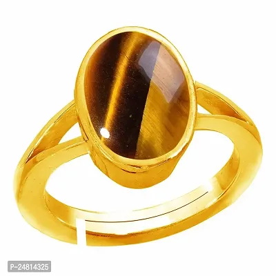 SIDHARTH GEMS Lab Certified 5.25 Ratti 4.25 Carat Tiger Eye/Tiger Stone Ring in Gold Plated Ring Panchdhatu Men's and Women's-thumb0