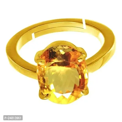 SIDHARTH GEMS 8.25 Ratti 6.00 Carat Gold Plated Original Oval Shape sunela Stone Ring Original sunehla Stone Citrine Topaz Stone for Unisex-thumb3