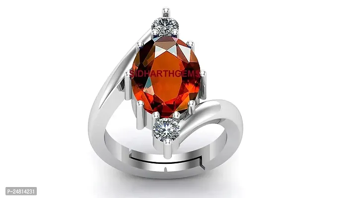 Sidharth Gems A1 Quality 10.70 Carat 11.25 Ratti Natural and Certified Natural Hessonite, Loose Gemstone Garnet Gomed Astrological Gemstone Adjustable Silver Ring for Men and Women-thumb0