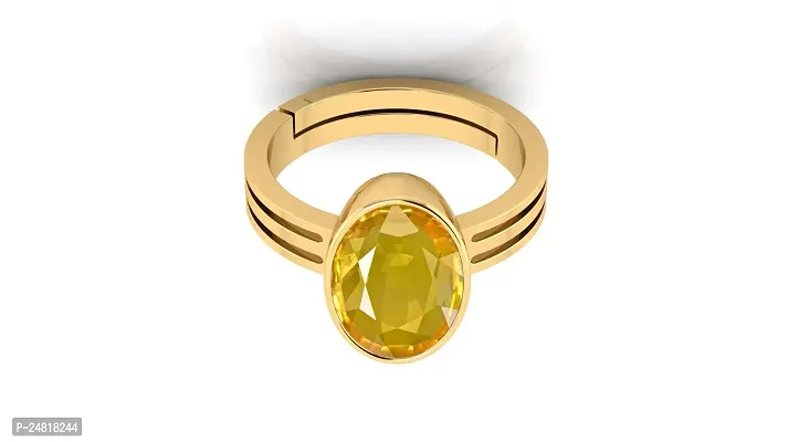 Certified Unheated Untreatet 7.00 Carat A+ Quality Natural Yellow Sapphire Pukhraj Gemstone Gold Plated Ring for Women's and Men's-thumb3