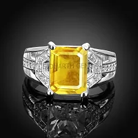 Jemskart 9.25 Ratti 8.00 Carat Unheated Untreatet A+ Quality Natural Yellow Sapphire Pukhraj Gemstone Silver Plated Ring for Women's and Men's (Lab Certified)-thumb2