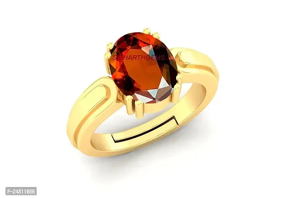 Sidharth Gems 13.00 Ratti Gomed Ring Natural Quality  Original Stone Panchdhatu  Ashtadhatu Metal Adjustable Ring Rashi Ratna Loose Gemstone Gold Plated Ring for Men and Women-thumb0