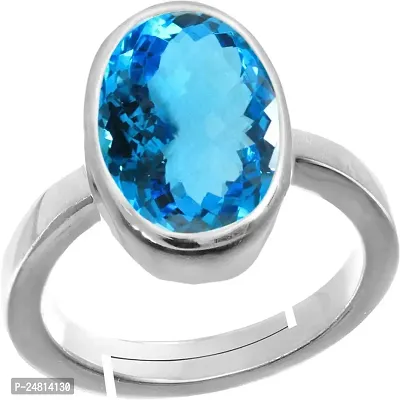 Jemskart 11.25 Ratti 10.00 Carat Special Quality Blue Topaz Free Size Adjustable Ring Silver Plated Gemstone by Lab Certified(Top AAA+) Quality for Man or Women-thumb2