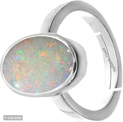 JEMSKART Certified 12.25 Ratti / 11.50 Carat German Silver Plated White Opal Fire Ring Astrological Gemstone Silver Ring for Women and Men-thumb3