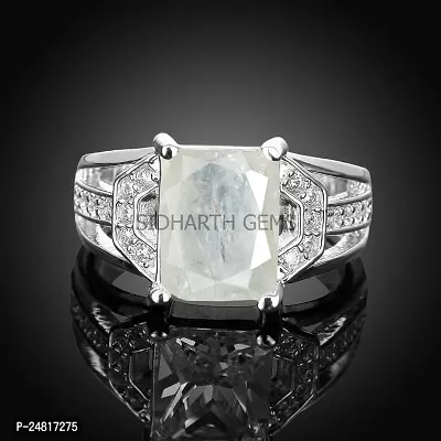 SIDHARTH GEMS Men's 8.25 Ratti White Sapphire Silver Plated Ring Lab Certified Loose Gemstone Certified Safed Pukhraj Adjaistaible Ring-thumb3