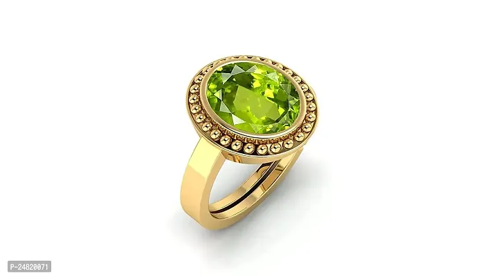 Sidharth Gems 14.25 Ratti 13.00 Carat Certified Natural Green Peridot Gemstone Gold panchdhatu Metal Adjustable Ring/Anguthi for Men and Women