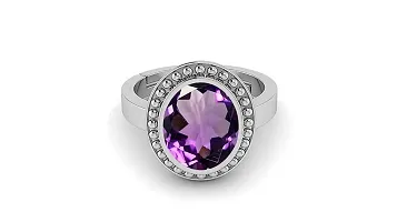 SIDHARTH GEMS 9.00 Ratti 8.00 Carat Amethyst Silver Plated Ring Katela Ring Original Certified Natural Amethyst Stone Ring Astrological Birthstone Adjustable Ring Size 16-24 for Men and Women,s-thumb1