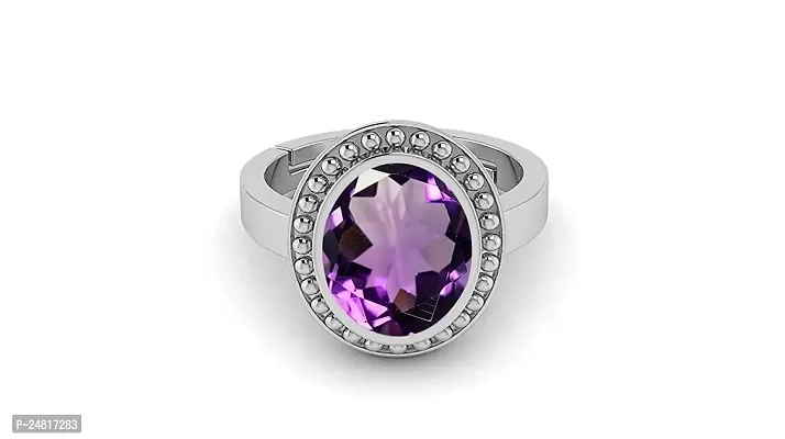 SIDHARTH GEMS 9.00 Ratti 8.00 Carat Amethyst Silver Plated Ring Katela Ring Original Certified Natural Amethyst Stone Ring Astrological Birthstone Adjustable Ring Size 16-24 for Men and Women,s-thumb2