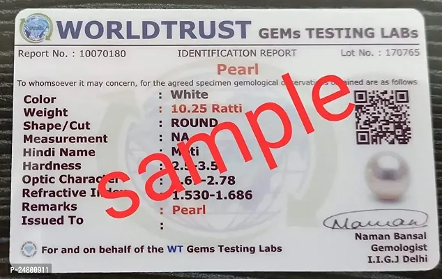 Sidharth Gems 11.25 Ratti 10.00 Carat White Pearl Gemstone Certified Moti Stone for Man and Woman with Lab Certificate-thumb2