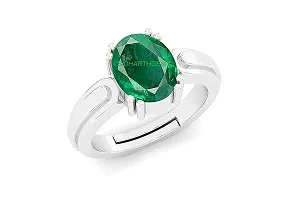 SIDHARTH GEMS Natural Panna Astrological Ring 9.25 Ratti 8.30 Carat Genuine and Certified Emerald Adjustable Silver Plated Ring for Women's and Men's-thumb2