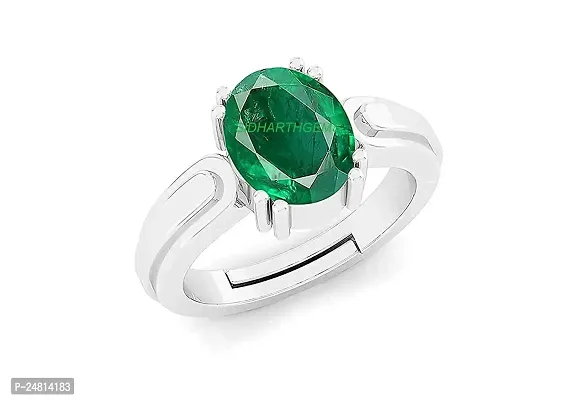 SIDHARTH GEMS Natural Panna Astrological Ring 9.25 Ratti 8.30 Carat Genuine and Certified Emerald Adjustable Silver Plated Ring for Women's and Men's-thumb3