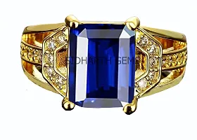 Jemskart Blue Sapphire Adjustable RING Gold Plated 6.00 Carat Unheated and Untreated Neelam Natural Ceylon Gemstone for Men and Women-thumb1