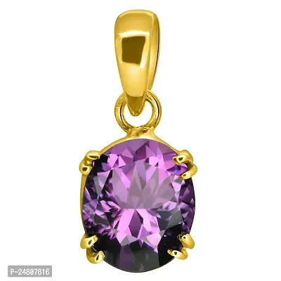 SIDHARTH GEMS 7.25 Ratti 6.00 Carat Natural Quality Katela Amethyst Gold Plated Pendant/Locket Gemstone (Top AAA+) Quality for Men and Women (GGTL Lab Certified)-thumb0