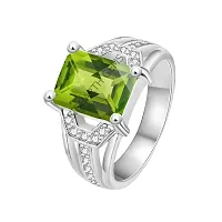 Jemskart 7.55 Carat Natural Green Peridot panchdhatu Silver Plated Metal Adjustable Ring for Men and Women-thumb1